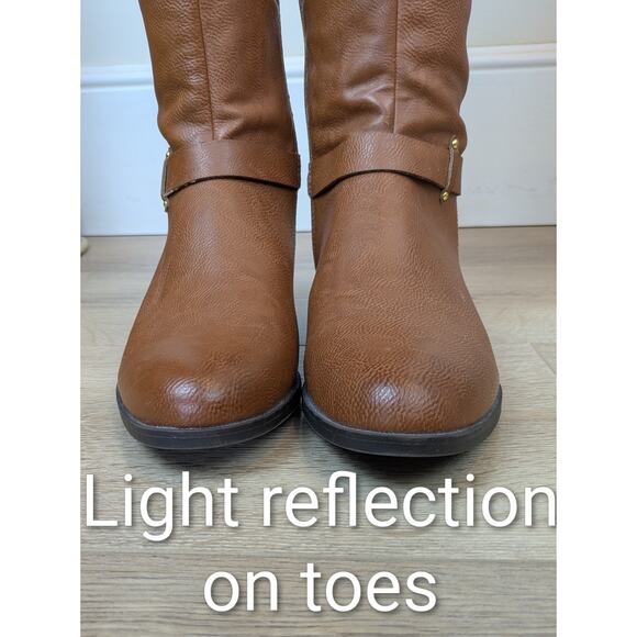 NEW Bar III Dolly Riding Boots 9.5 Brown Knee High Faux Leather Buckle Classic - Picture 7 of 12